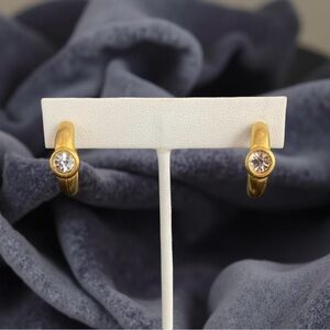 Vintage Brushed Gold Crystal Hoop Earrings